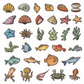 Marine sea symbols colorful set of 32 images Royalty Free Stock Photo