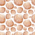 Marine seamless patern of sea shells. Watercolor illustration for textile, greeting cards, invitations etc
