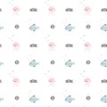 Marine Seamless pattern with cute undersea inhabitants octopuses and fishes. Creative childish background. Perfect for