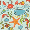 Marine seamless pattern, endless texture of sea world