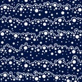 Marine seamless pattern. Navy background. Blue soap bubbles. Sea waves. Ocean wave line. Seascape water. Abstract wavy lines desig Royalty Free Stock Photo