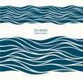 Marine seamless pattern with stylized blue waves on a light back