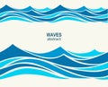 Marine seamless pattern with stylized blue waves on a light back