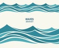 Marine seamless pattern with stylized blue waves on a light back