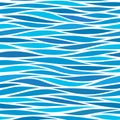 Marine seamless pattern with stylized blue waves on a light back