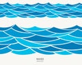 Marine seamless pattern with stylized blue waves on a light background