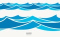Marine seamless pattern with stylized blue waves on a light background