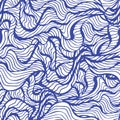 Marine seamless pattern with stylized blue waves on a light background. Water Wave abstract design.