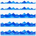 Marine seamless pattern with stylized blue waves on a light background. Water Wave sea ocean abstract vector design art Royalty Free Stock Photo