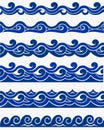 Marine seamless pattern with stylized blue waves on a light background. Water Wave sea ocean abstract vector design art