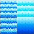 Marine seamless pattern with stylized blue waves on a light background. Water Wave sea ocean abstract vector design art Royalty Free Stock Photo