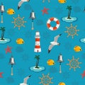 Marine seamless pattern for wallpaper, scrapbook and other design. Vector illustration