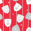 Marine seamless pattern on striped background.Vector illustration.