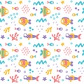 Marine seamless vector cute pattern with fishes and algae Royalty Free Stock Photo