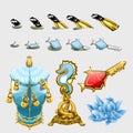 Marine set of fishes with keys, fins and treasures Royalty Free Stock Photo
