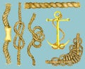 Marine set with ropes and anchor Royalty Free Stock Photo