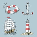 Marine set. Ship, sailboat sketch set. Royalty Free Stock Photo