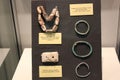 Marine shell chain and copper bracelet of hopewell culture displayed at Fort Ancient Museum Royalty Free Stock Photo