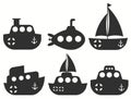 Marine black ships icon cartoon set isolated on white background