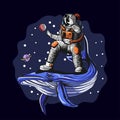 Marine space surfing with astronaut and oceanic mammal Royalty Free Stock Photo