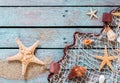 Marine still life on rustic wooden boards