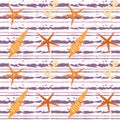 Marine seamless pattern with seashells, starfish and anchors Royalty Free Stock Photo