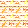 Marine seamless pattern with seashells, starfish and anchors