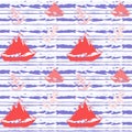 Marine seamless pattern with ships and anchors