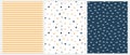 Marine Style Seamless Vector Patterns with Arrows, Dots and Stripes. Royalty Free Stock Photo