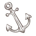 Marine symbol ship anchor isolated monochrome sketch