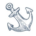 Marine symbol ship anchor isolated sketch icon