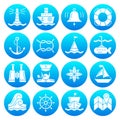 Marine symbols nautical white silhouette icon set