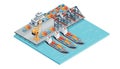 Marine terminal with cargo ships and cargo crane freight forwarding services vector illustration isometric design Royalty Free Stock Photo
