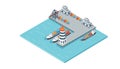 Marine terminal with cargo ships and cargo crane freight forwarding services vector illustration isometric design Royalty Free Stock Photo