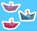 Marine theme. Three paper boat stickers