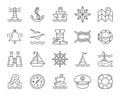 Marine simple black line icons vector set Royalty Free Stock Photo