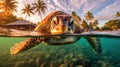 Marine Tranquility: Captivating Sea Turtle Amid Coastal Serenity