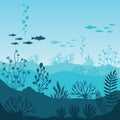 Marine underwater life. Silhouette of coral reef