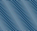Marine vector seamless pattern with stylized blue waves, curve lines abstract repeat tiling background.