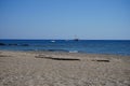 Sailboat, pedal catamaran and motorboat in the Mediterranean off the coast of the island of Rhodes. Kolympia, Greece Royalty Free Stock Photo
