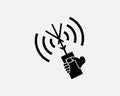 Handheld Satellite Radio Communication Walkie Talkie Signal Black White Icon Vector