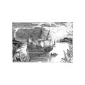 Marine view with sailing ship, fluyt in vector