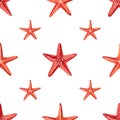 Marine watercolor seamless pattern with starfishes