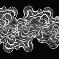 Marine waves on a black background. Water Wave abstract design.white lines on the black background. Hand drawn print Royalty Free Stock Photo