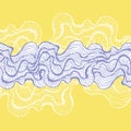 Marine waves on a white background. Water Wave abstract design. Violet lines on the yellow background. Hand drawn print. Cosmeti