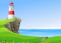 Marine white lighthouse on a high cliff Royalty Free Stock Photo