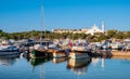 Marinella, Sardinia, Italy - Panoramic view of Golfo di Marinella port and marina quarter - Porto Marana - at the Costa Smeralda