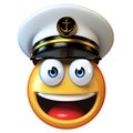 Marines hat emoji isolated on white background, admiral emoticon wearing navy cap 3d rendering