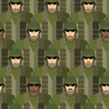 Marines seamless pattern. Soldiers in helmets and bullet-proof v