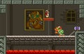 Mario in the Bowser Castle, art of 16-bit Super Mario Bros video game, pixel design vector illustration. Super Mario Bros is video